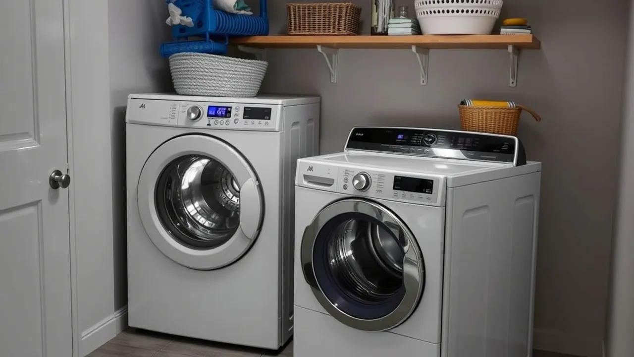 Washing machines and dryer stacked