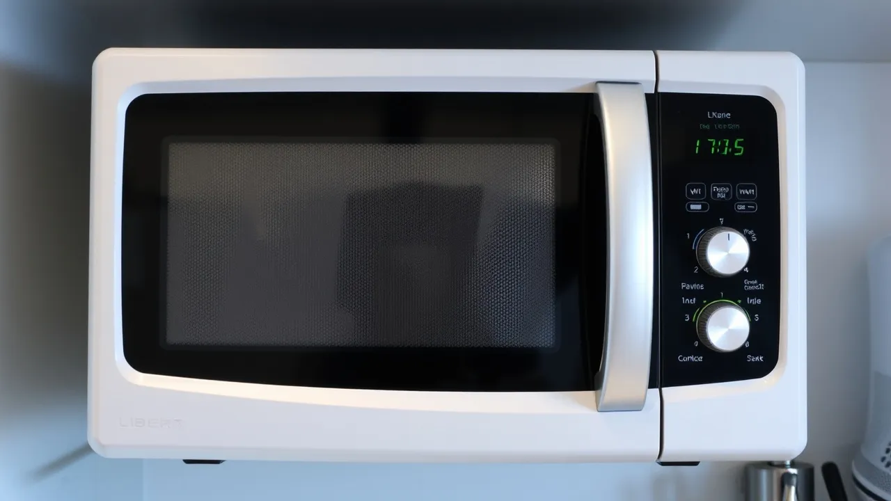White microwave with digital display
