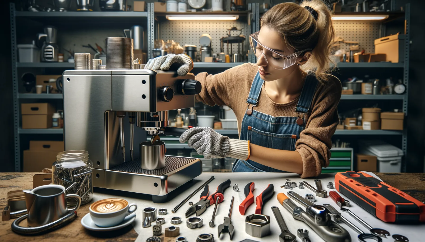 Woman makes coffee with tools.